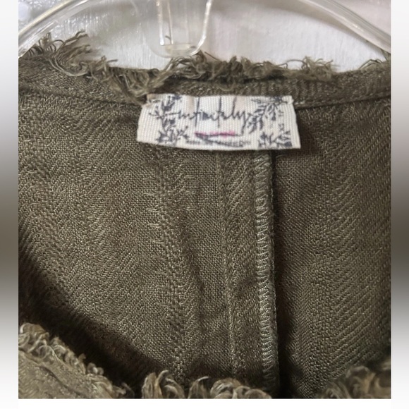 Intimately Free Women XSmall Linen Olive Green Romper Side Seam Pockets Frayed - Picture 3 of 4